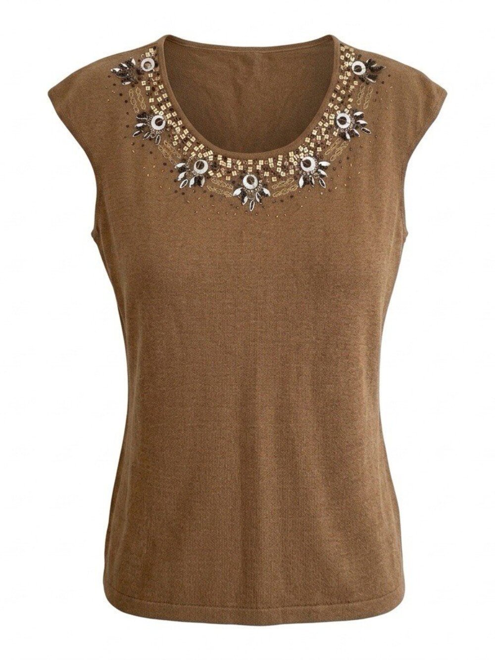 Coldwater Creek Brown Silk Blend Embellished Sleevless Knit Top Women's Size XL